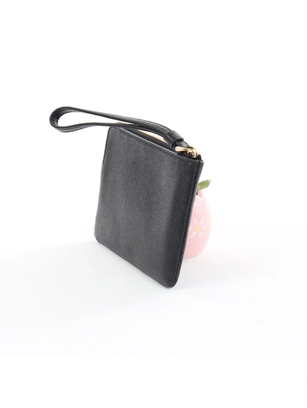 Coach F58032 Corner Zip Wristlet Black Crossgrain Leather